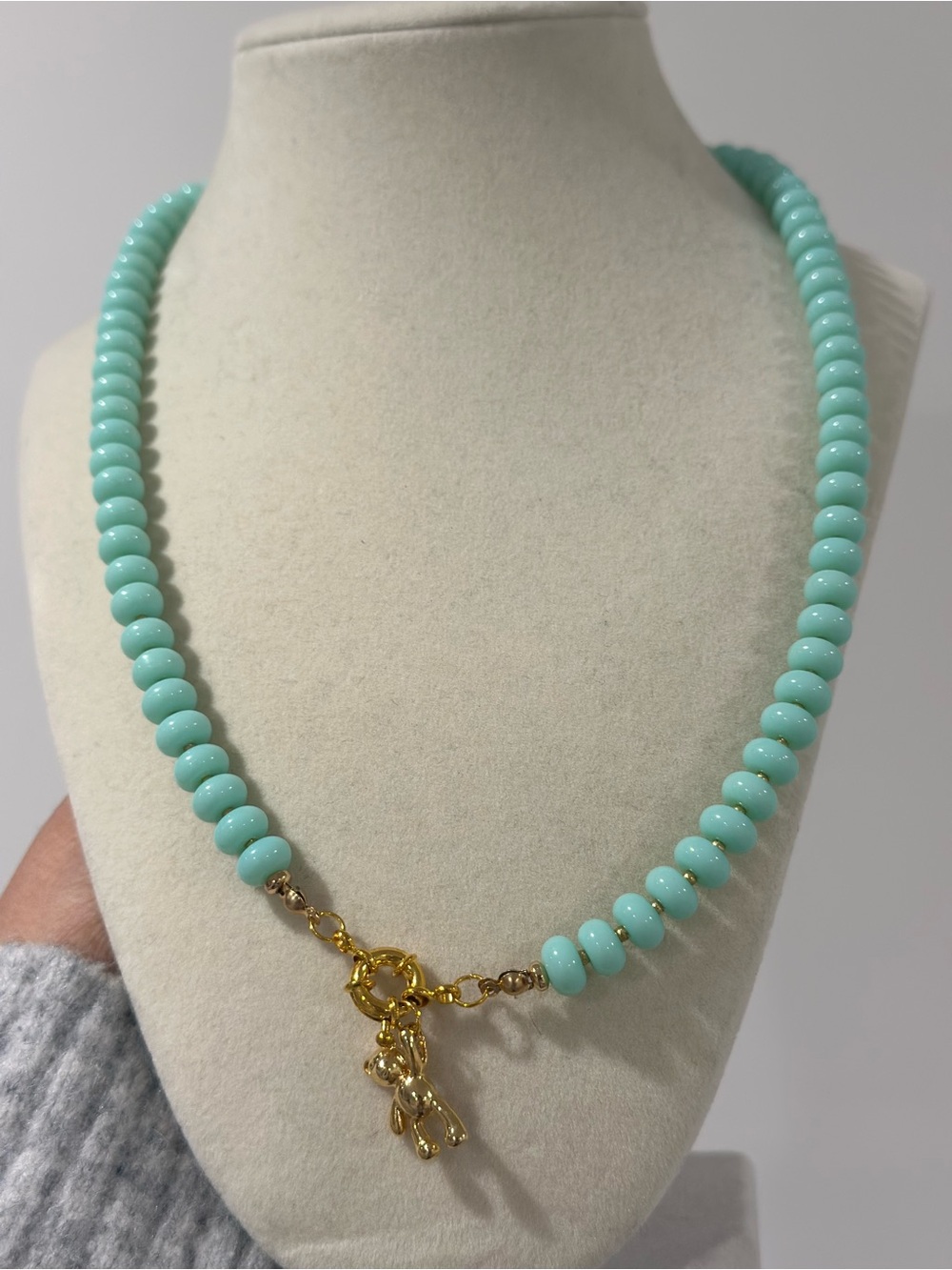 Handmade Gold Teddy Bear Charm Beaded Necklace | Preppy Coquette Layering Gift